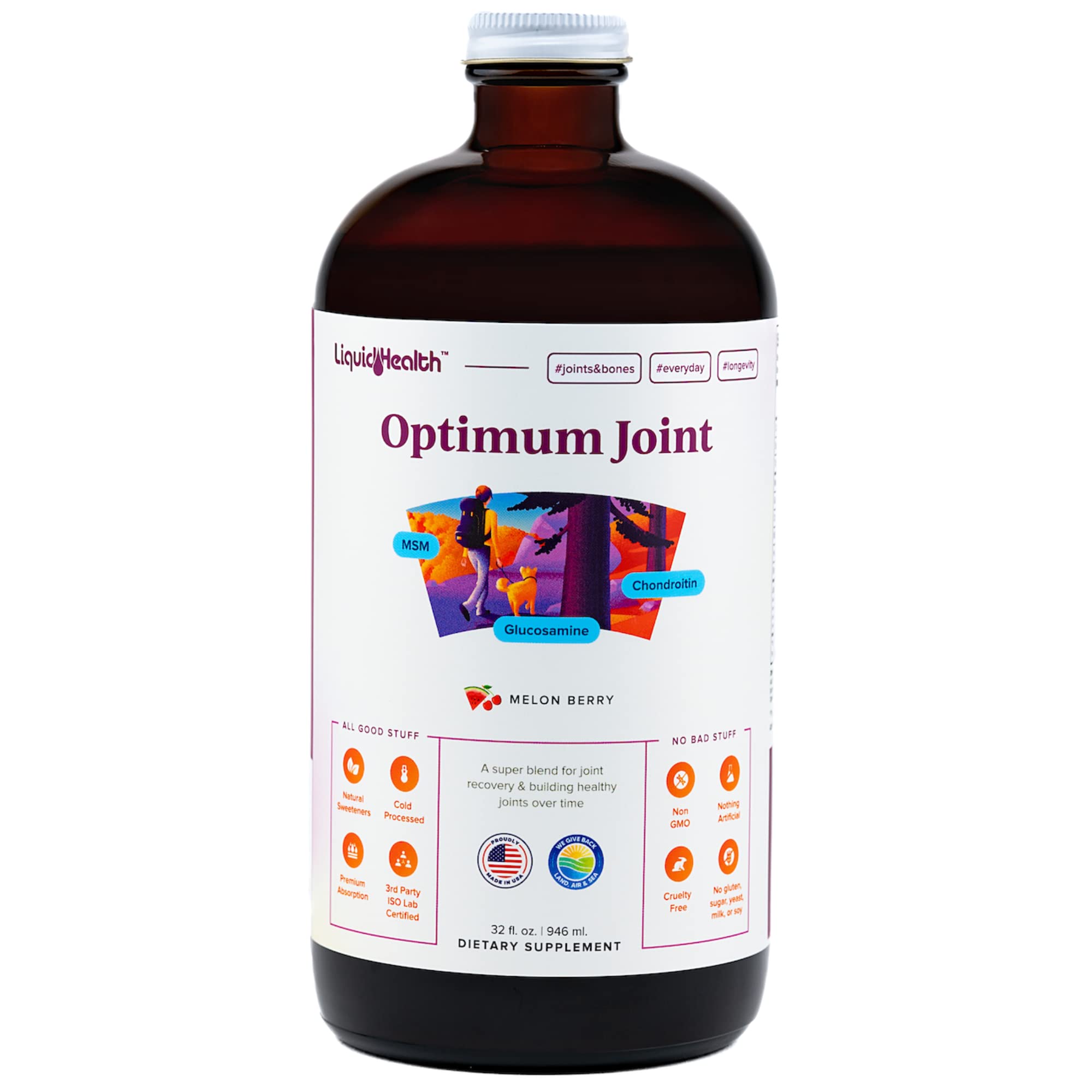 LIQUIDHEALTH Optimum Joint bottle pouring for easy daily dosing and joint support