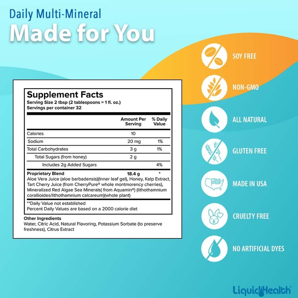 LIQUIDHEALTH bottle showing two tablespoon serving markings for convenient daily dosing
