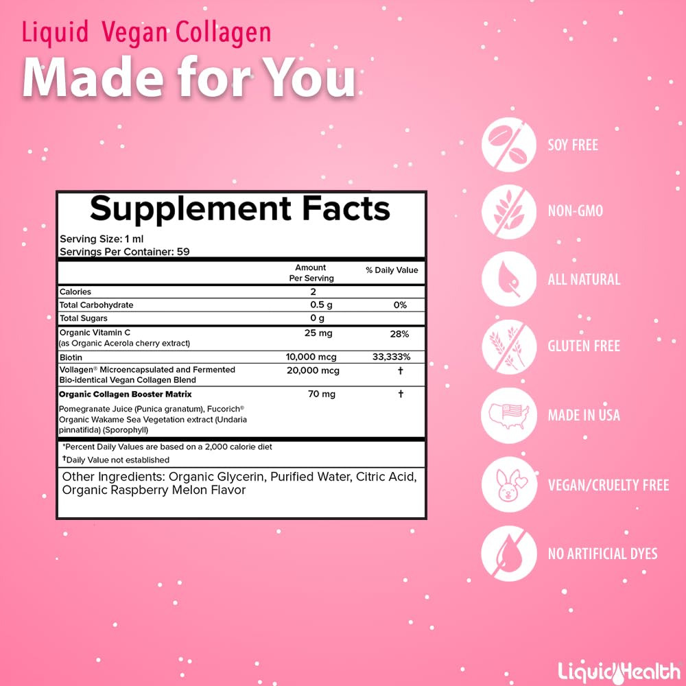 LIQUIDHEALTH Vegan Collagen dropper close-up highlighting bioavailability