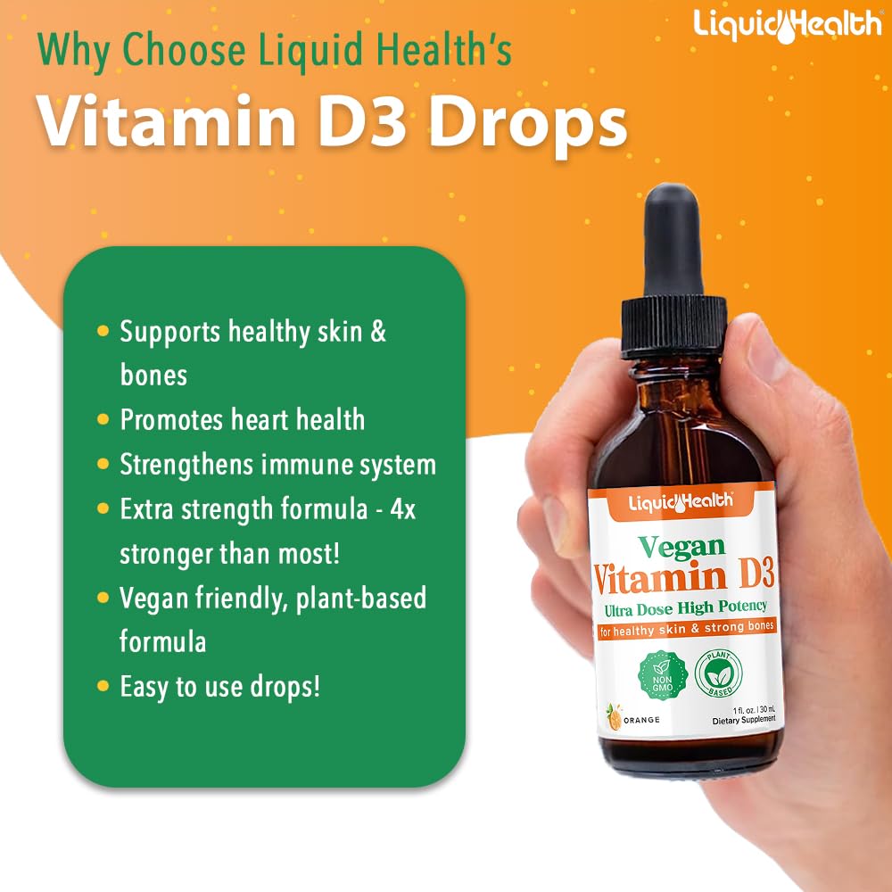 LIQUIDHEALTH vitamin D3 drops plant-based support for bones and immune function