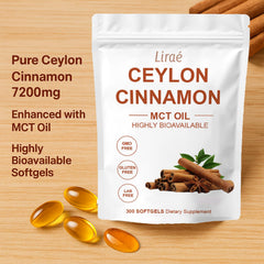 LIRAE Ceylon Cinnamon softgels bottle emphasizing convenient daily capsules