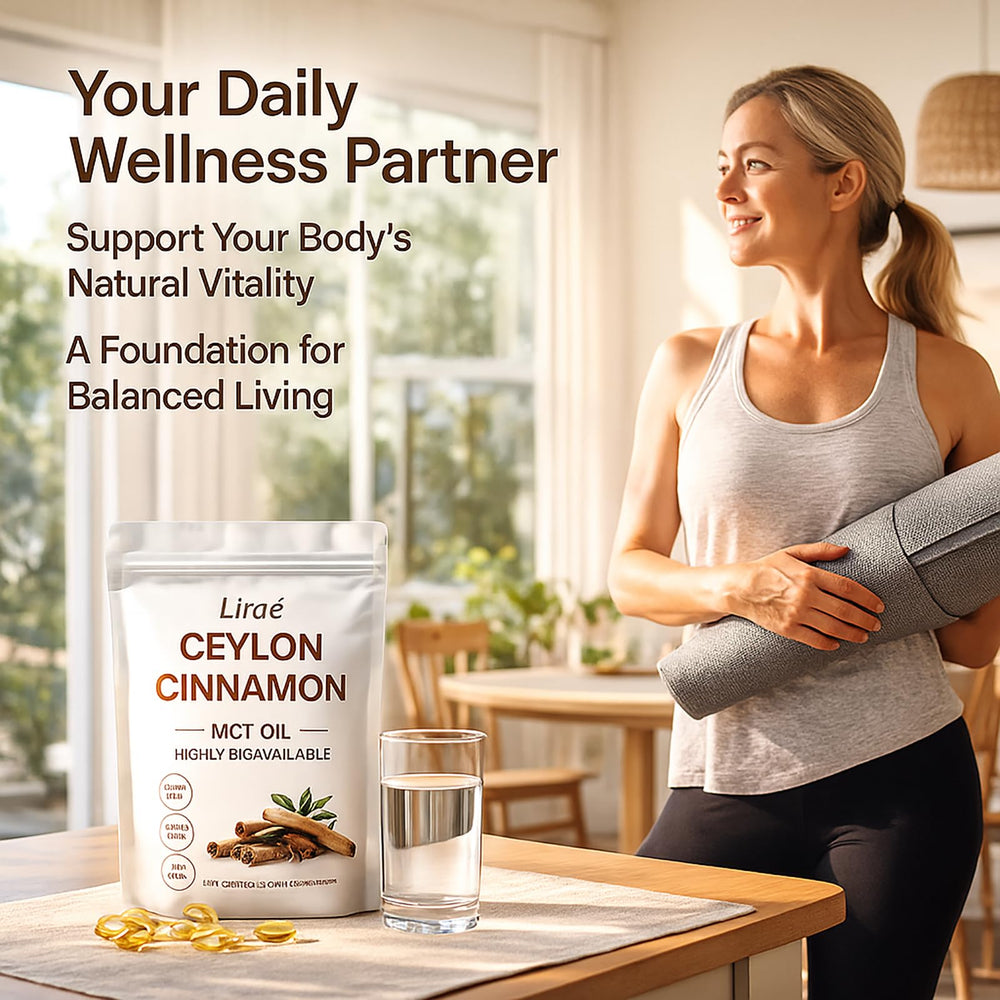 LIRAE Ceylon Cinnamon softgels non-GMO badge on packaging