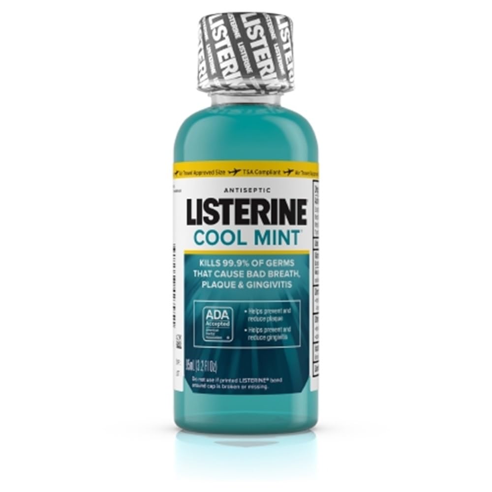 Listerine Cool Mint mouthwash bottle for daily germ protection and fresh breath.