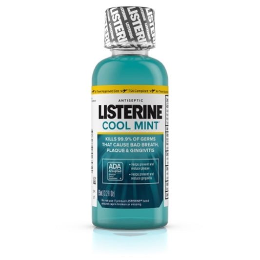 Listerine Cool Mint mouthwash bottle for daily germ protection and fresh breath.