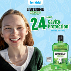 Listerine Smart Rinse Kids label displays ADA-accepted seal for trusted care.