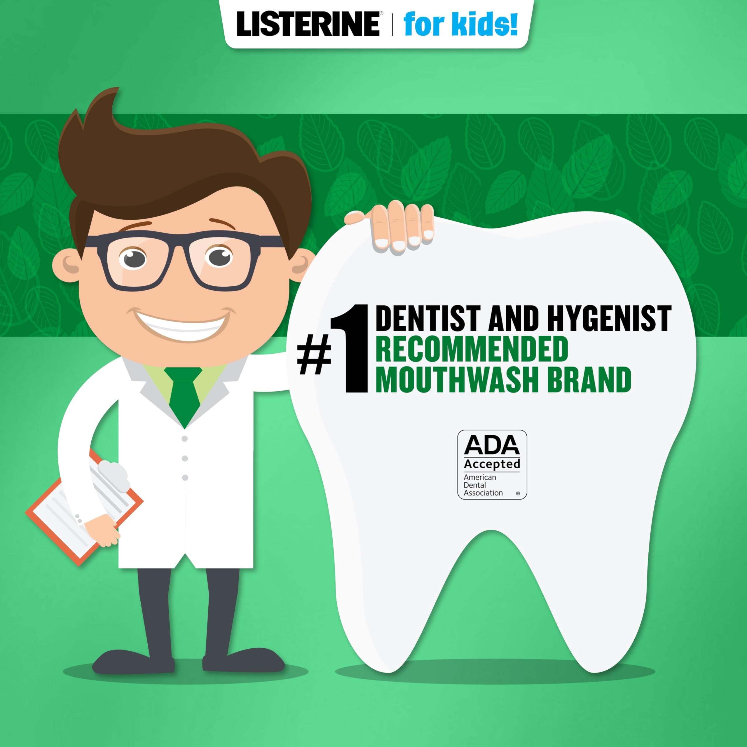 Listerine Smart Rinse Kids after-rinse mouth demonstrates visible cleanliness.