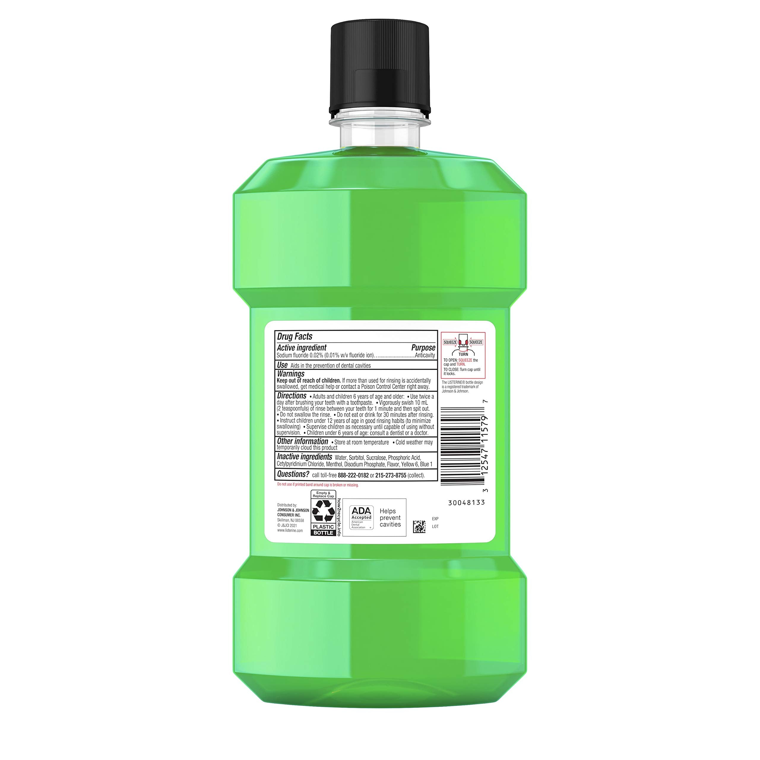 Listerine Smart Rinse Kids dosage directions show 1-minute rinse.