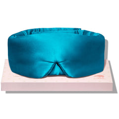 LitBear silk sleep mask in peacock blue for premium comfort.