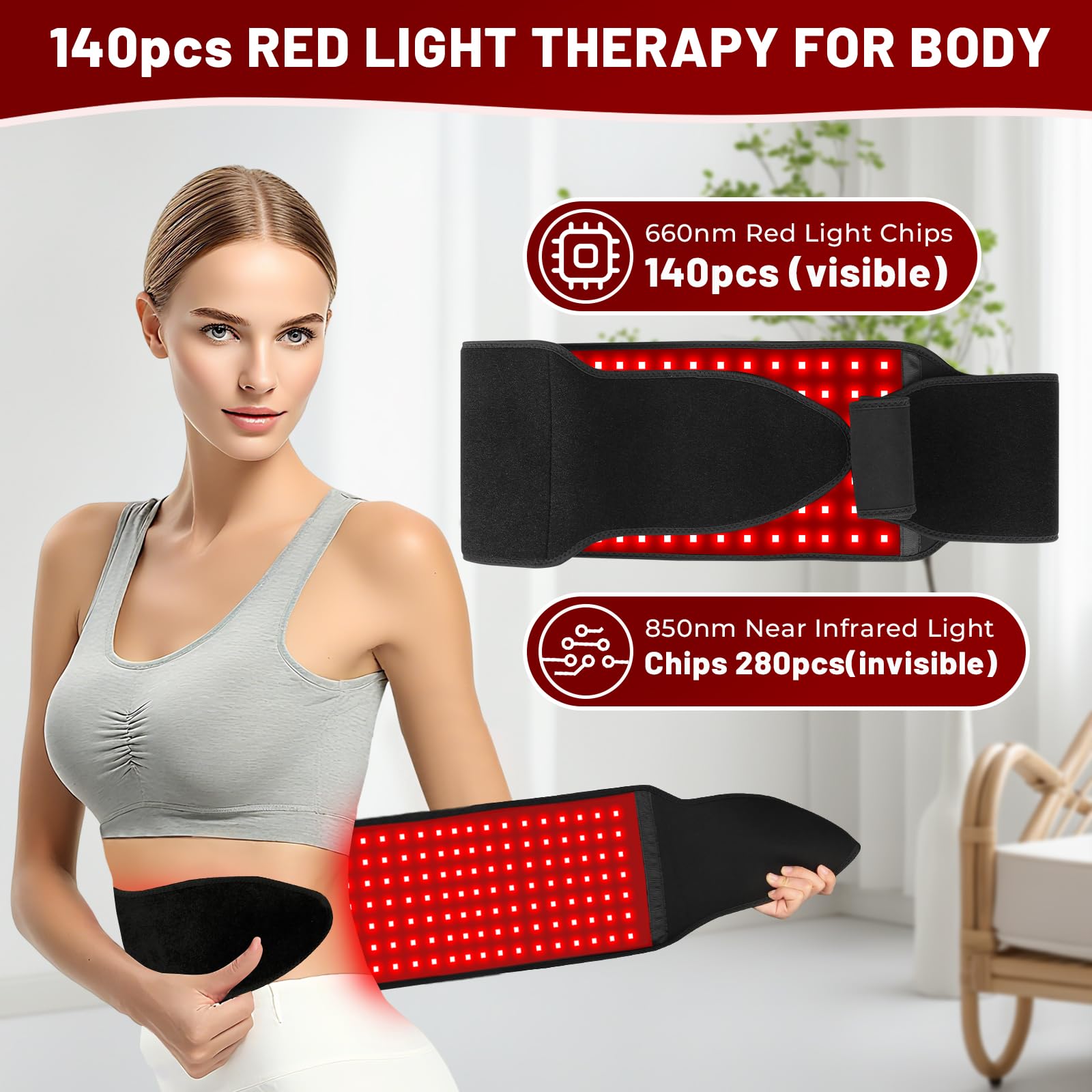 LITDUCK red light therapy belt closeup beads showing 660nm and 850nm LEDs