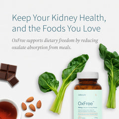 LithoLyte OxFree bottle with meals demonstrating oxalate balance during meals