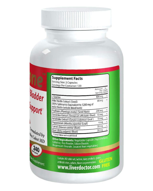 Livatone liver detox capsules close-up highlighting milk thistle and taurine benefits.