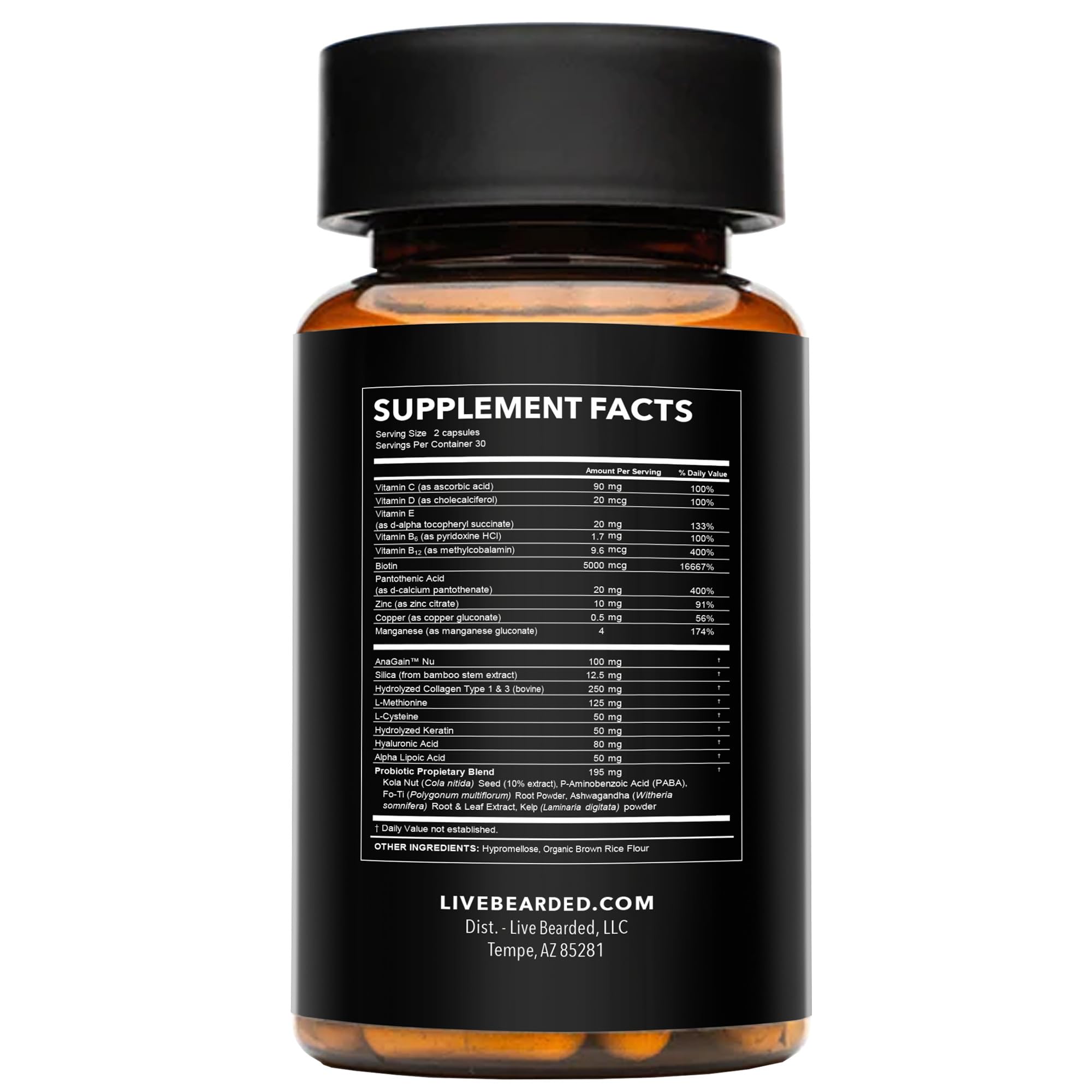 Live Bearded Beard Boost capsules closeup highlights convenient two-capsule routine