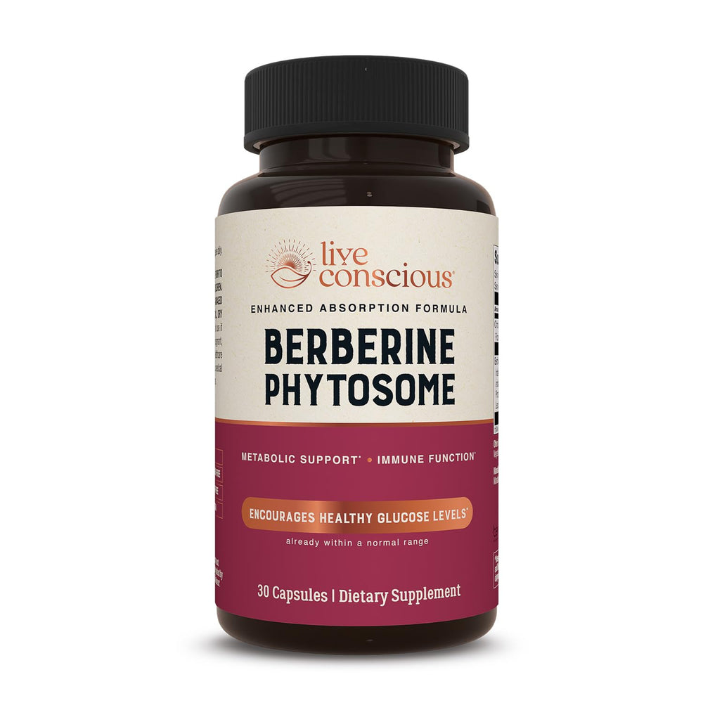 Live Conscious Berberine Phytosome bottle front view; supports daily energy.