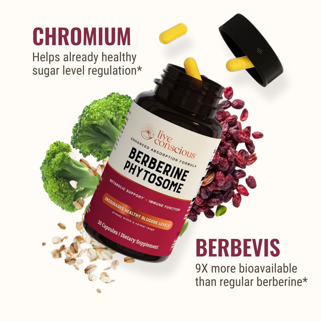 Live Conscious Berberine Phytosome label and packaging; premium quality and absorption focus.