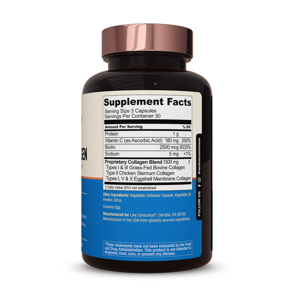 Capsules from Live Conscious Beyond Collagen in daily-use context.