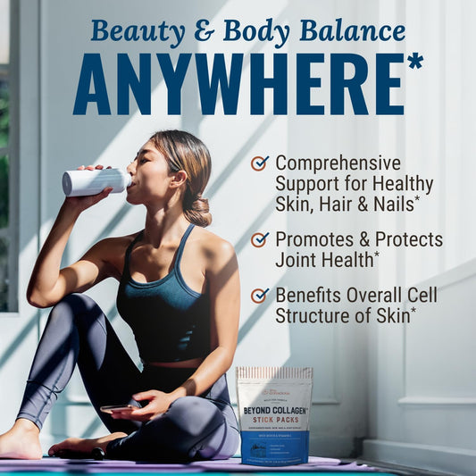 Live Conscious Beyond Collagen packets pour shows convenient daily collagen intake.