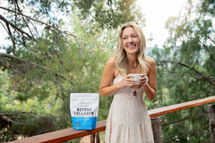 Live Conscious Beyond Collagen powder being whisked into a beverage smoothly