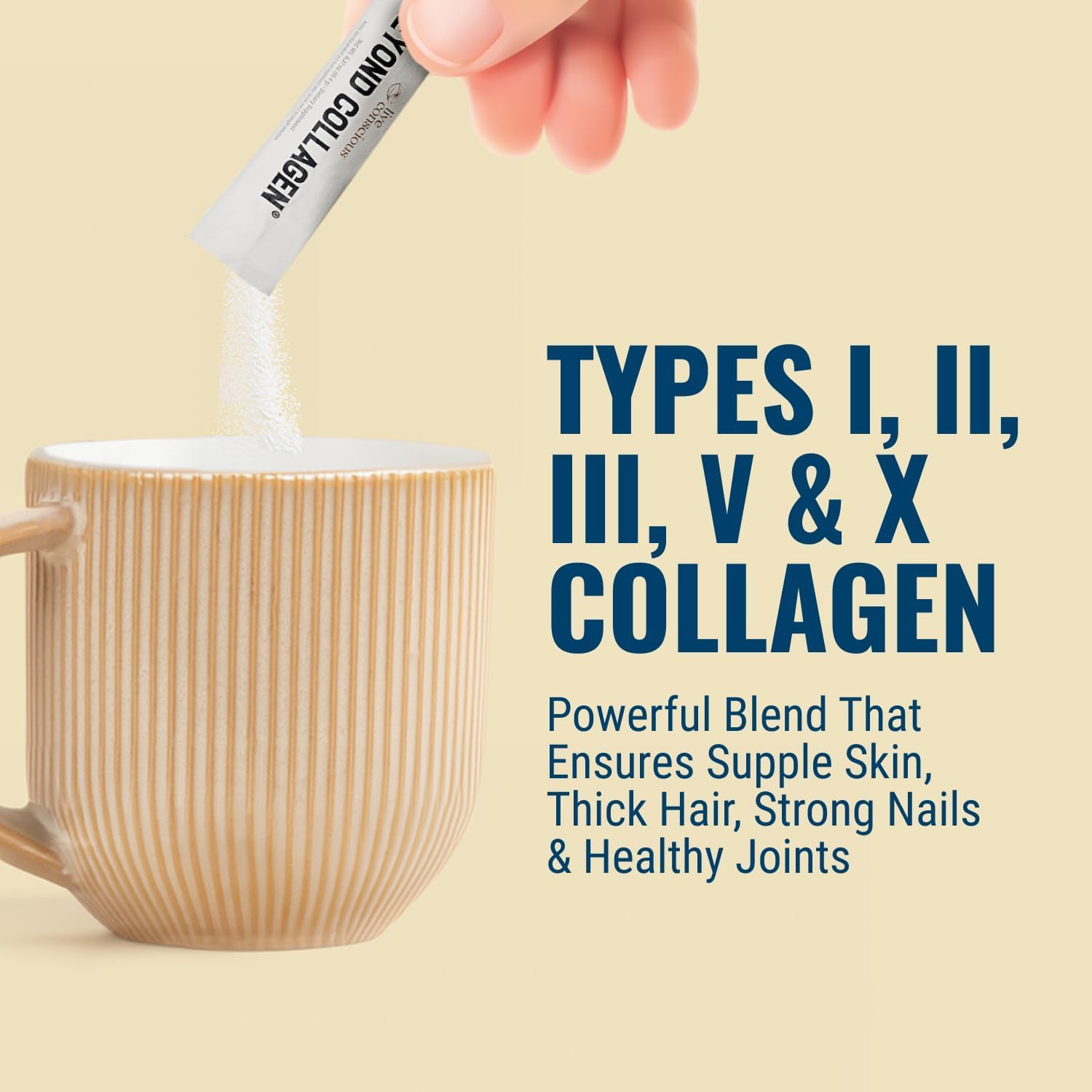 Live Conscious Beyond Collagen scoop for easy one-serving daily use.