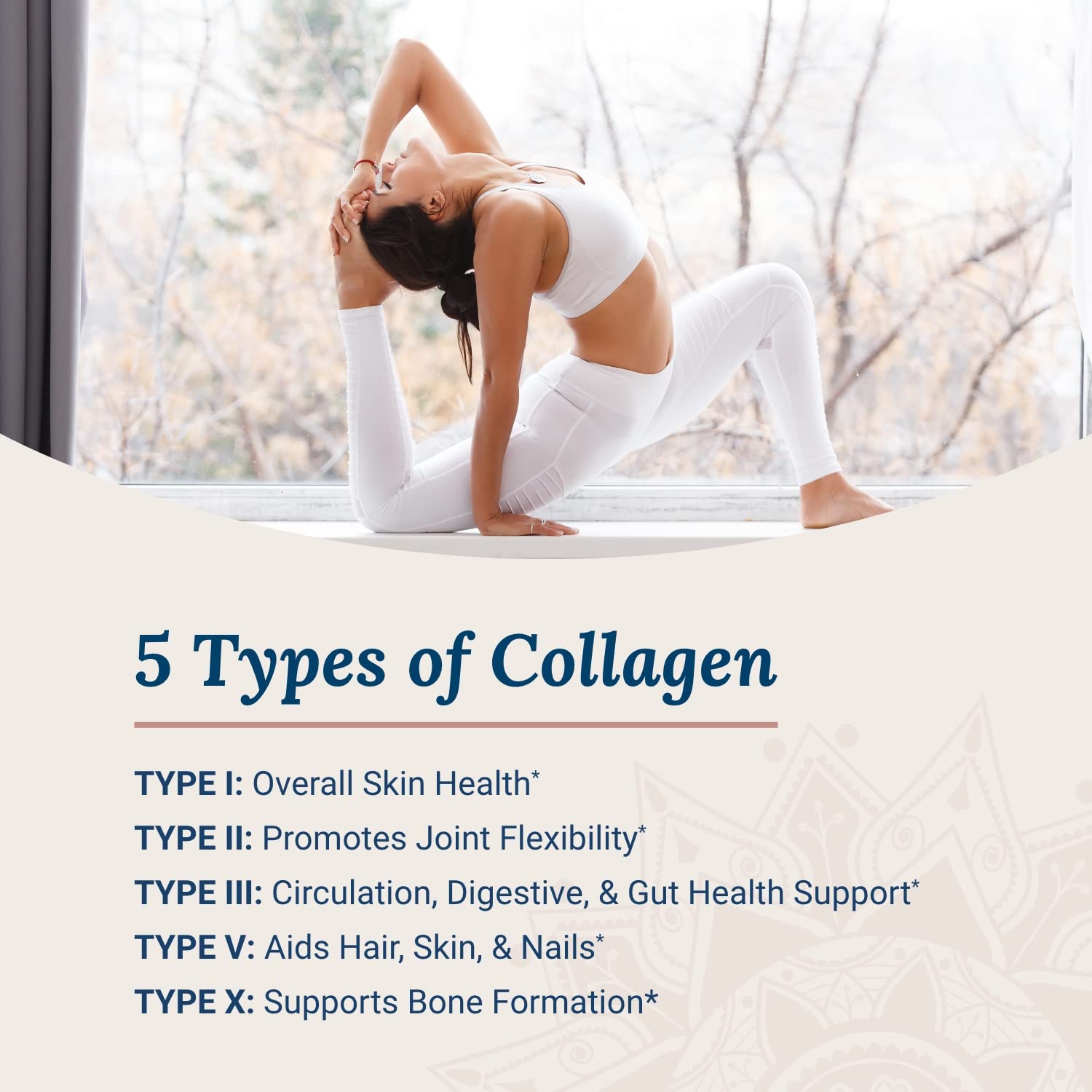Live Conscious Beyond Collagen label highlighting types I–X for multi-type collagen