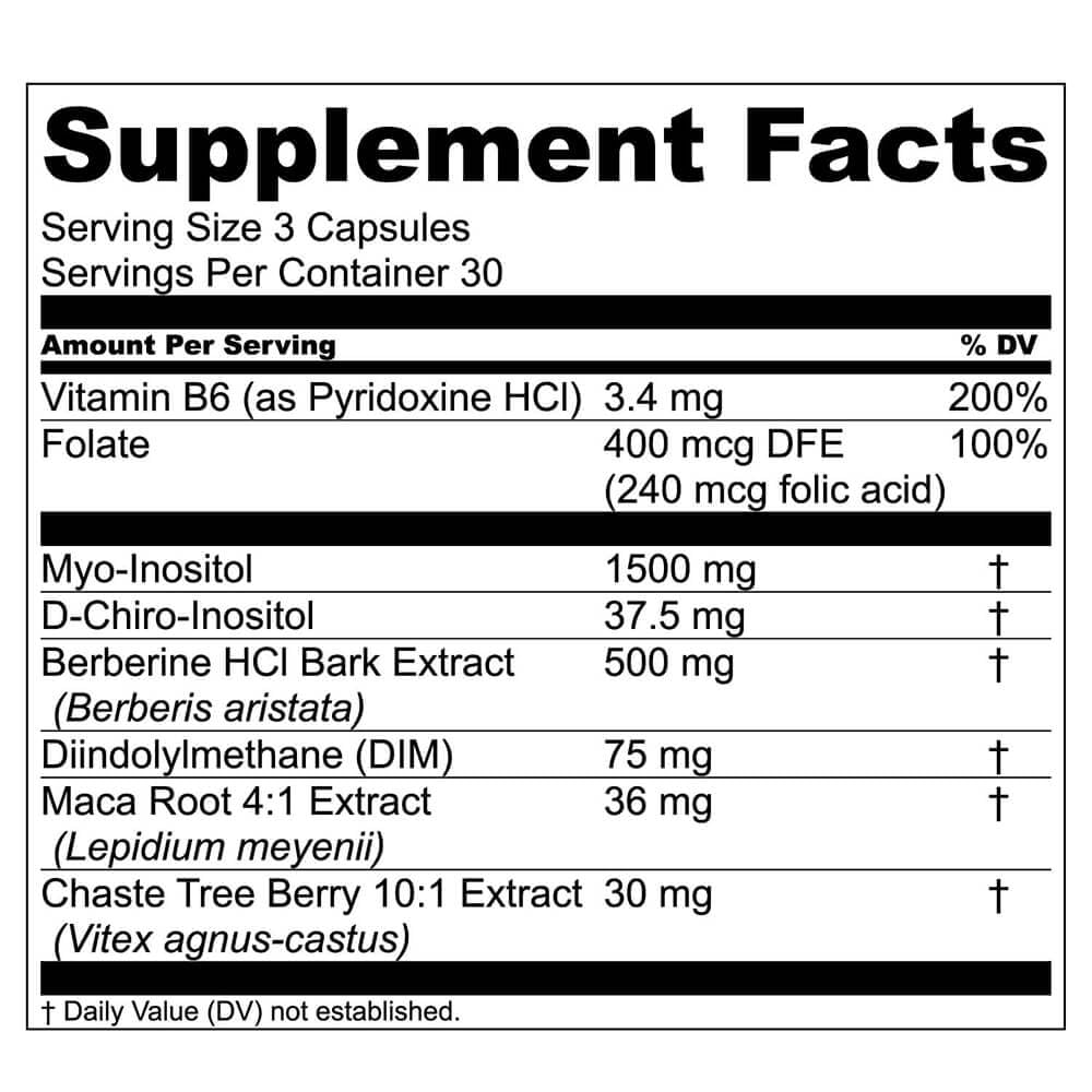 Live Conscious Beyond Hormone ingredient closeup emphasizes inositol and DIM blend