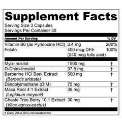 Live Conscious Beyond Hormone ingredient closeup emphasizes inositol and DIM blend