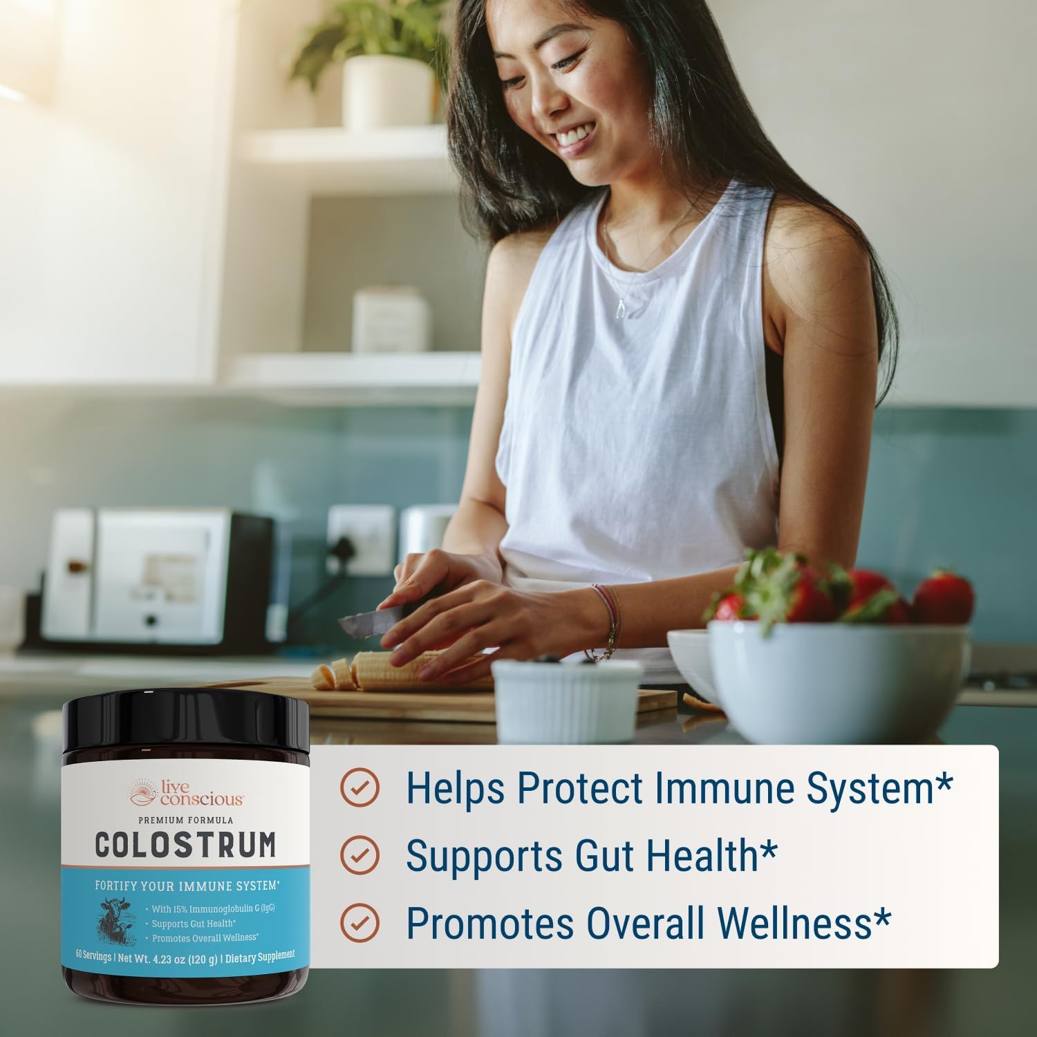 Two-pack Live Conscious Colostrum bottles shown for value.