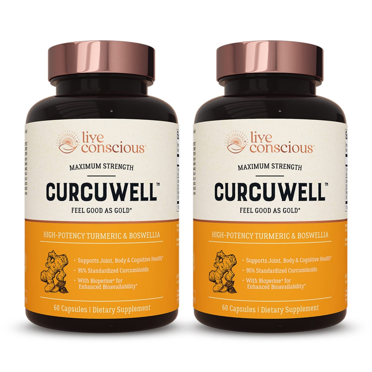 Live Conscious CurcuWell bottle front view highlighting joint and cognitive support