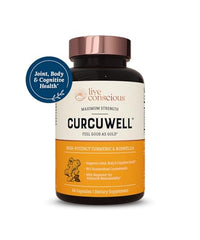 Live Conscious CurcuWell bottle side angle showing compact daily-use packaging
