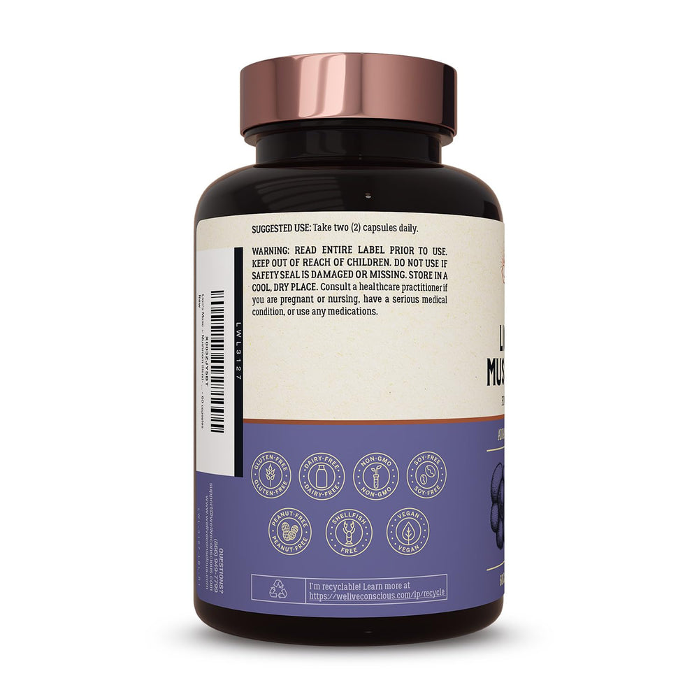 Live Conscious daily ritual mushroom supplement packaging encourages consistent use.