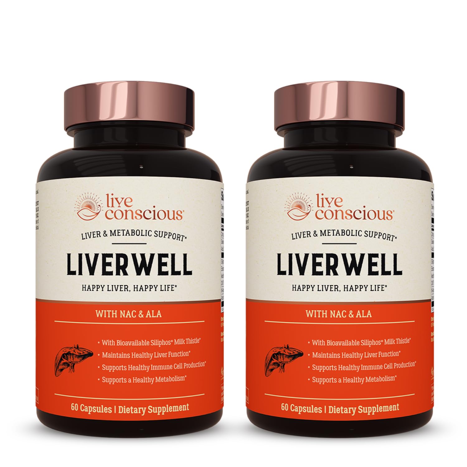 Live Conscious LiverWell bottle front with capsules for liver wellness