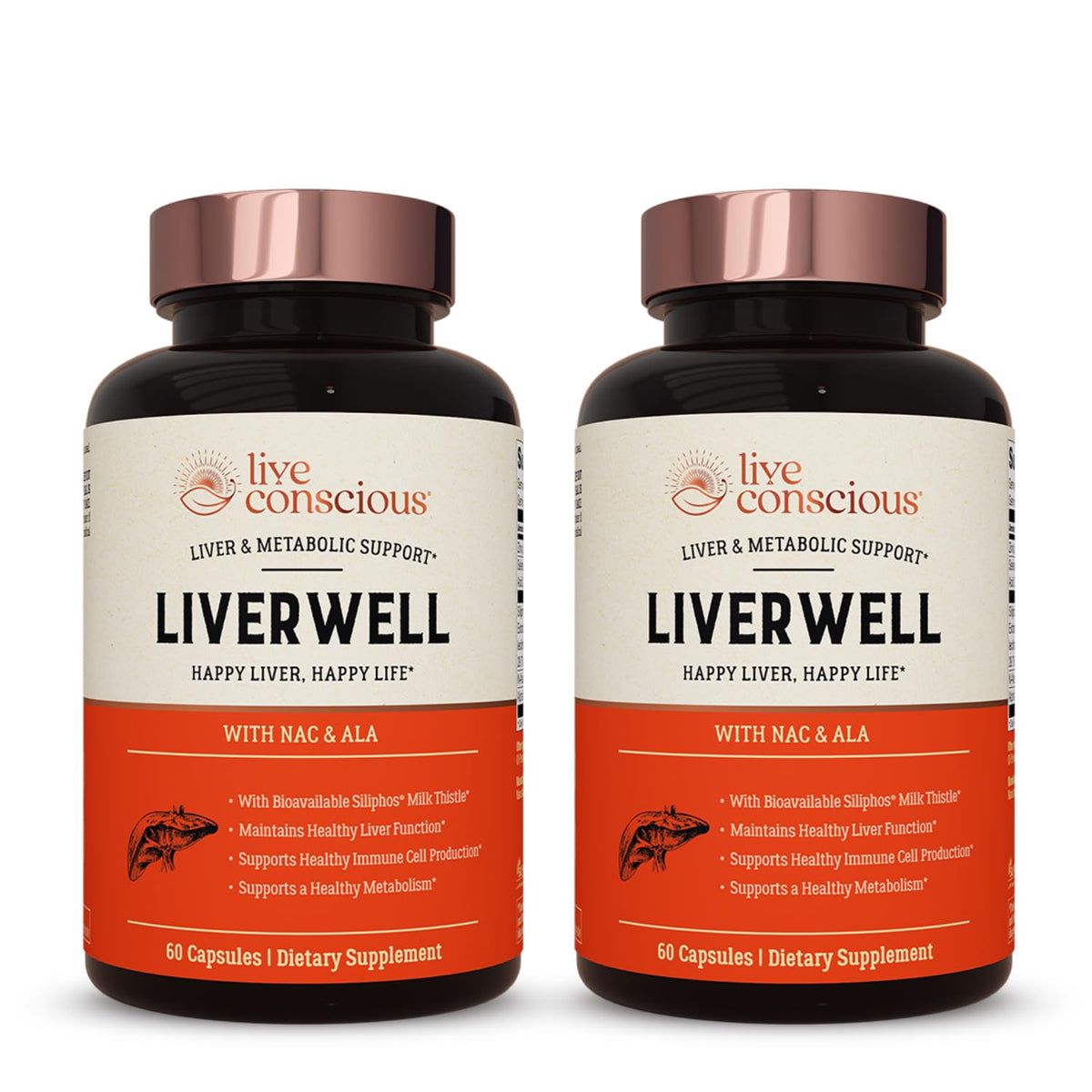 Live Conscious LiverWell bottle front with capsules for liver wellness