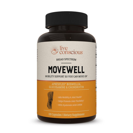 Live Conscious MoveWell bottle front view showing packaging for joint support.