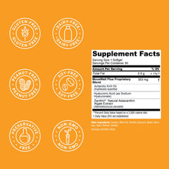 Product label close-up featuring omega-3 nutrients and sustainable sourcing.
