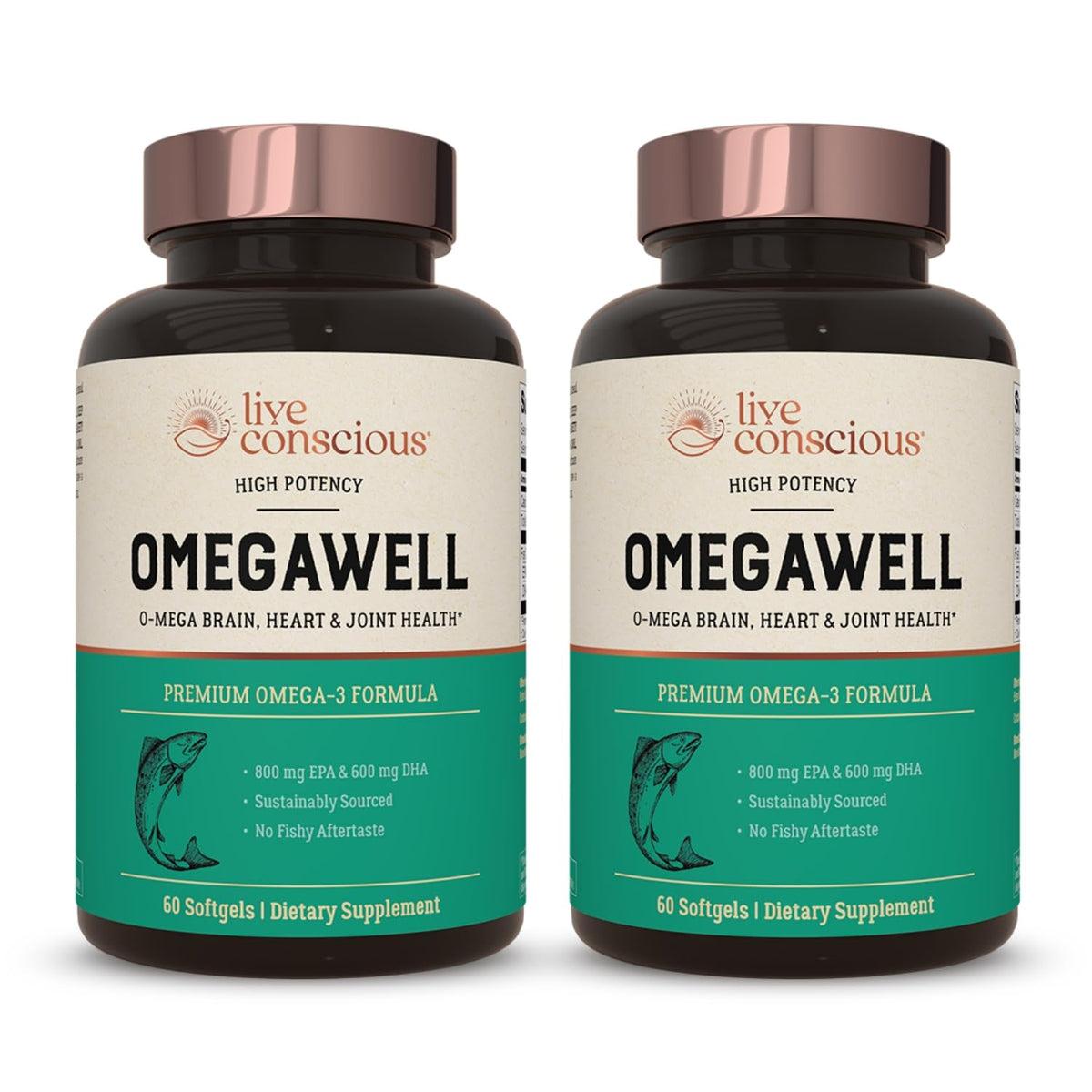Live Conscious OmegaWell bottle front highlighting high EPA/DHA omega-3 in a clean package