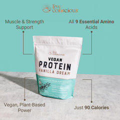 Live Conscious Vanilla Dream powder detail highlights smooth texture and blend