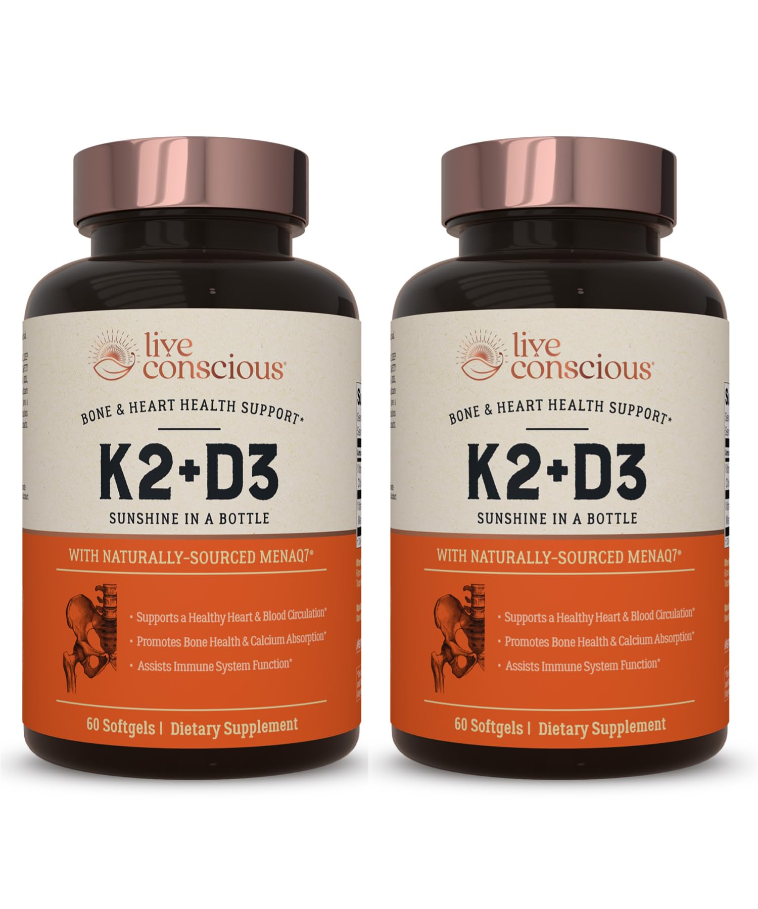 Live Conscious Vitamin K2 MK7 with D3 bottle front view for bone and circulatory support