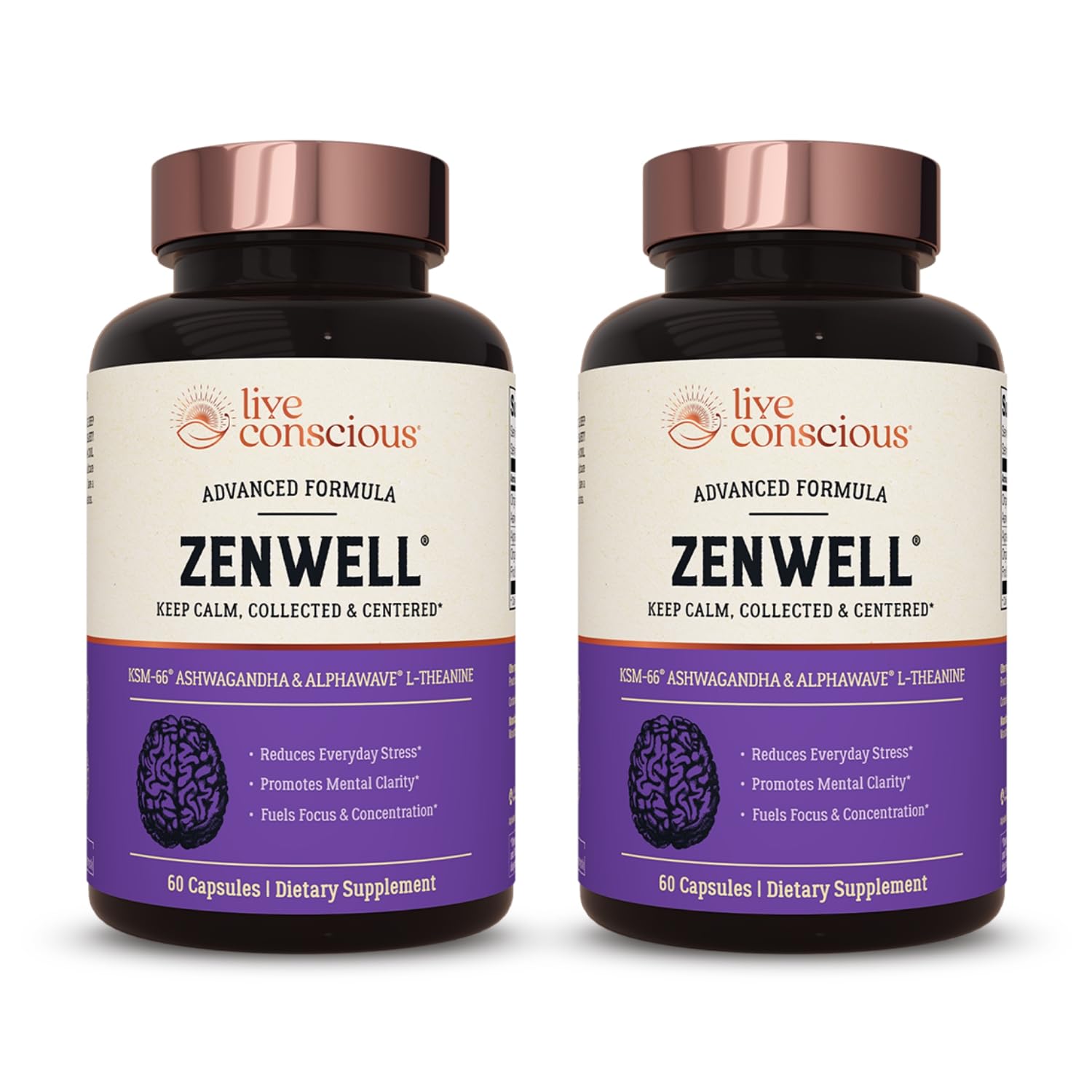 Live Conscious ZenWell ashwagandha bottle supporting everyday calm and focus