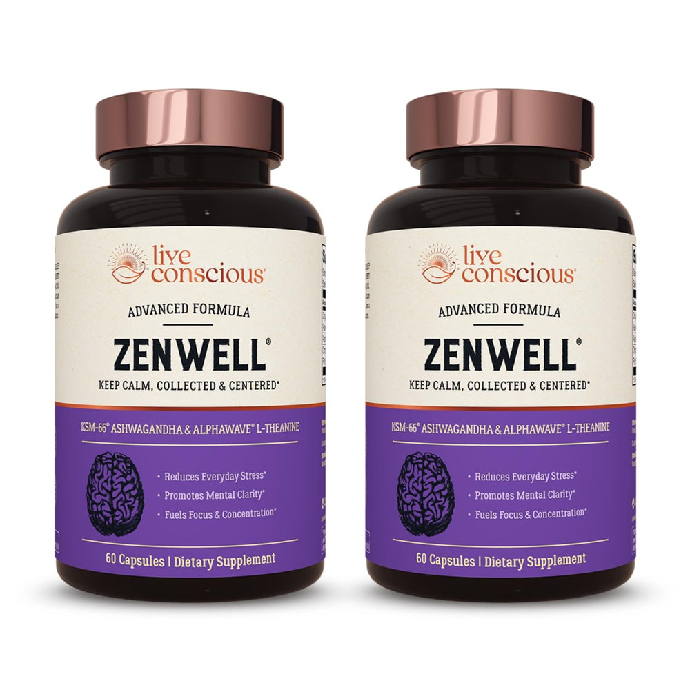 Live Conscious ZenWell ashwagandha bottle supporting everyday calm and focus