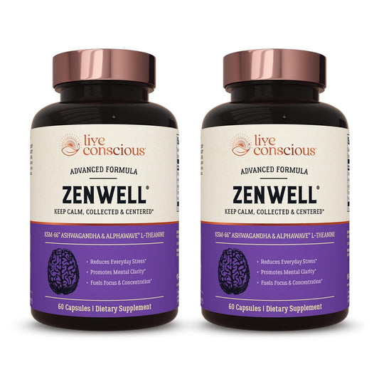 Live Conscious ZenWell ashwagandha bottle supporting everyday calm and focus