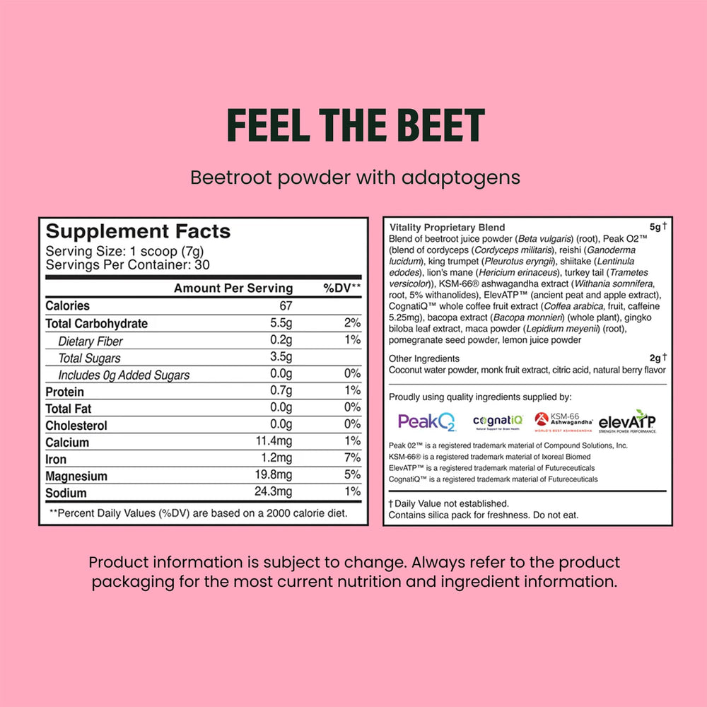 LIVE IT UP Feel The Beet glass with bright red beet mixture and vitality appeal.