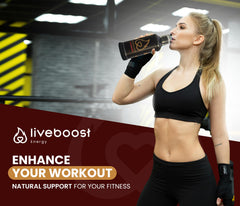 LIVEBOOST label closeup emphasizes natural ingredients and clean formulation.