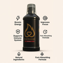 LIVEBOOST liquid supplement being poured into glass for on-the-go energy