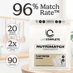 NutriMatch nutrition facts and serving size displayed for meal planning.