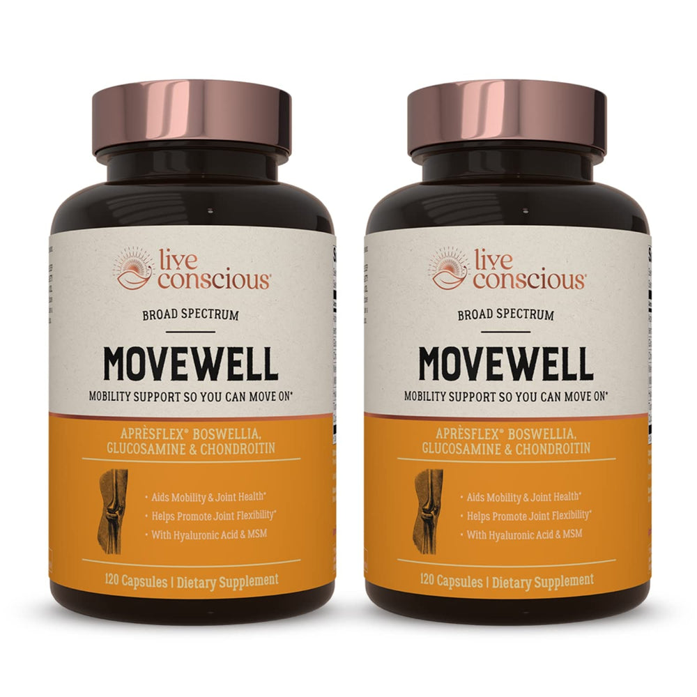 MoveWell by Live Conscious bottle front highlighting joint support ingredients for daily mobility.