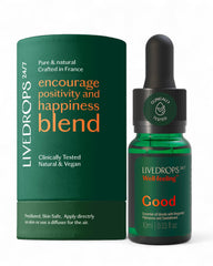LIVEDROPS 24/7 bottle close-up with bergamot-palmarosa-sandalwood aroma for daytime uplift