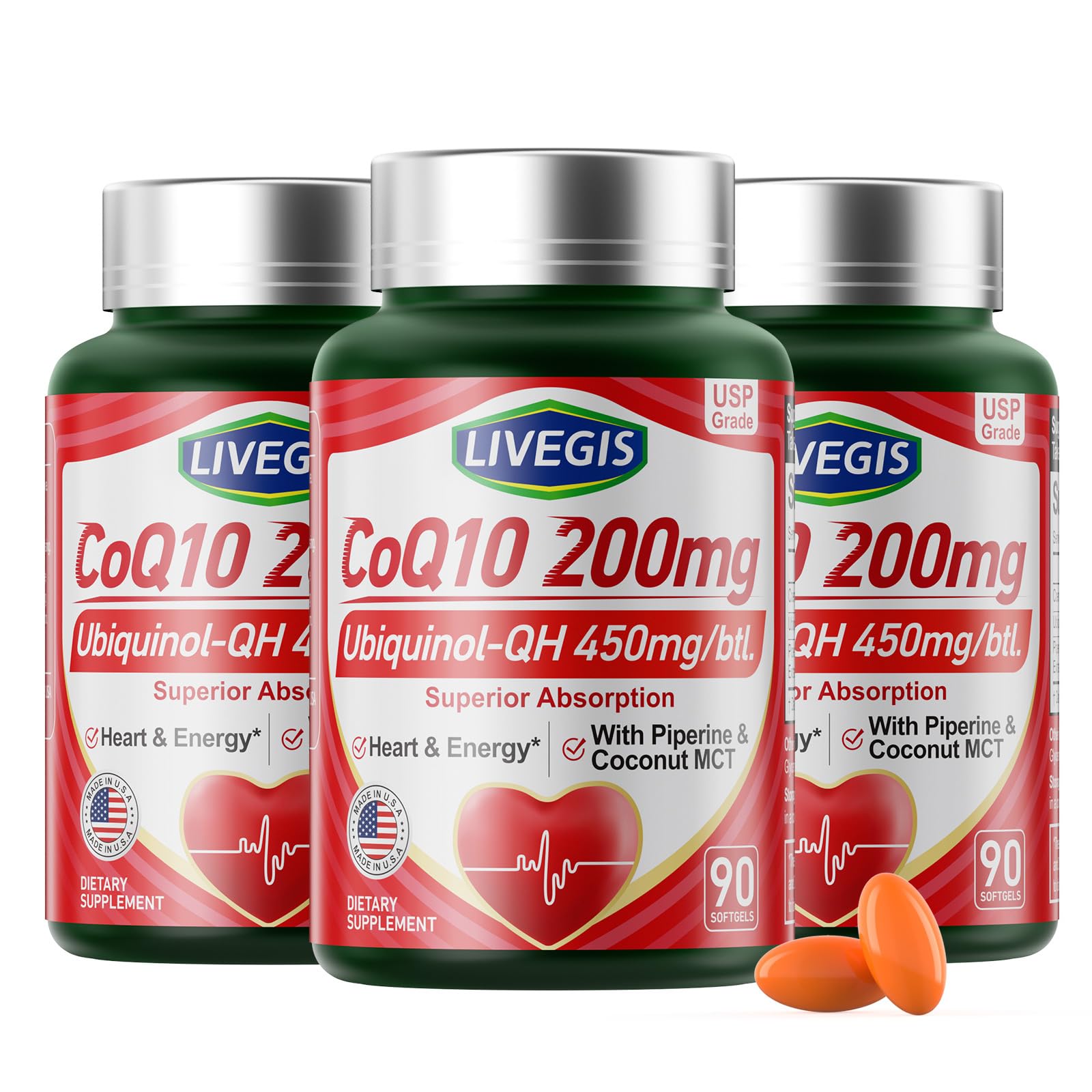 LIVEGIS CoQ10 200mg softgels bottle for daily energy support
