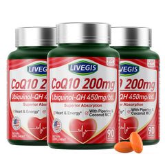 LIVEGIS CoQ10 200mg softgels bottle for daily energy support