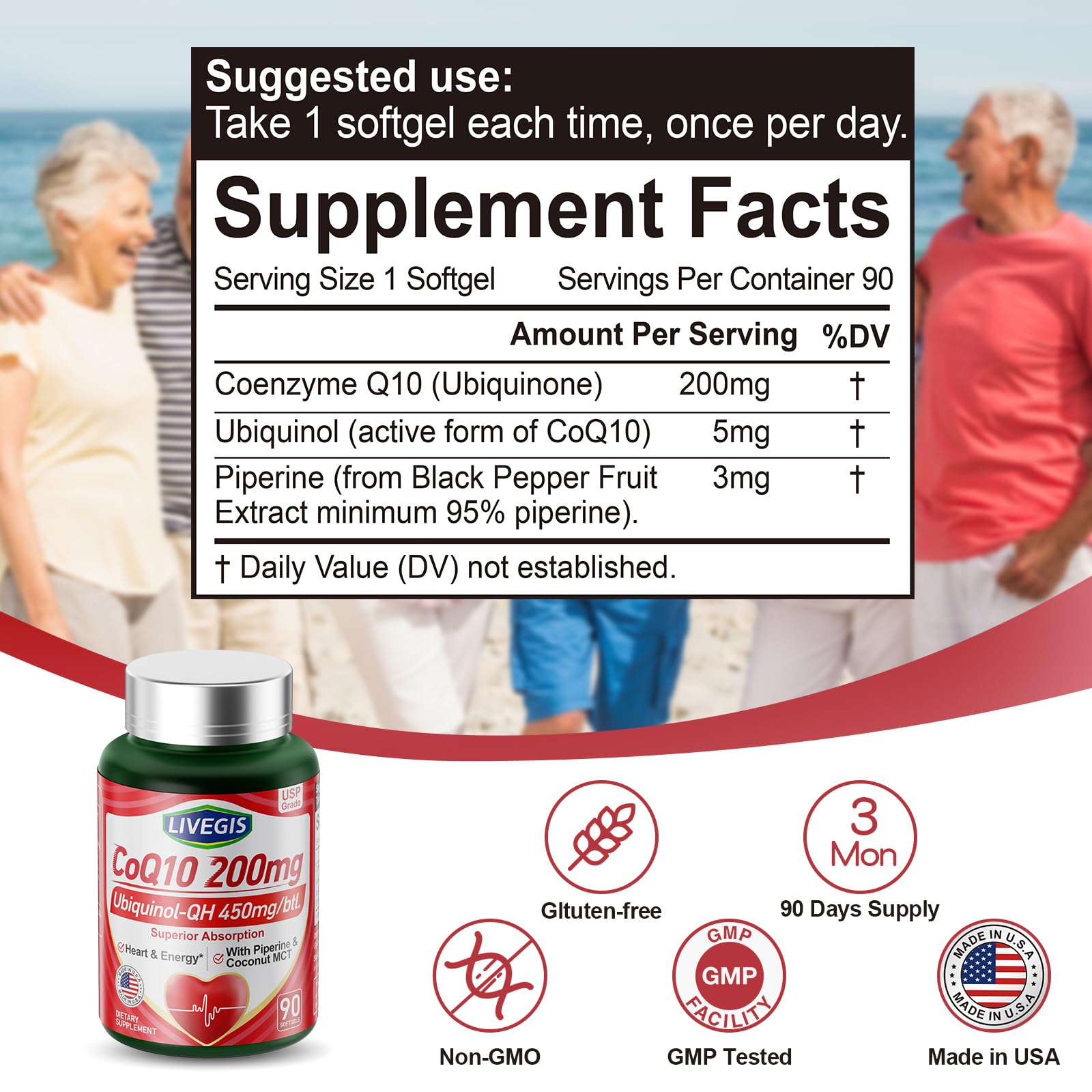 LIVEGIS CoQ10 coconut MCT oil carrier aids absorption