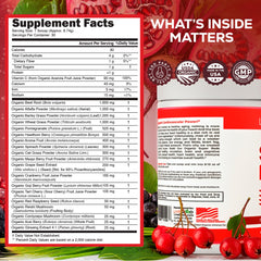 LiveGood Super Reds fruit blend ingredients close-up highlighting a nutrient-dense mix.