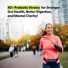 Bottle pouring shot suggests easy daily gut health routine.